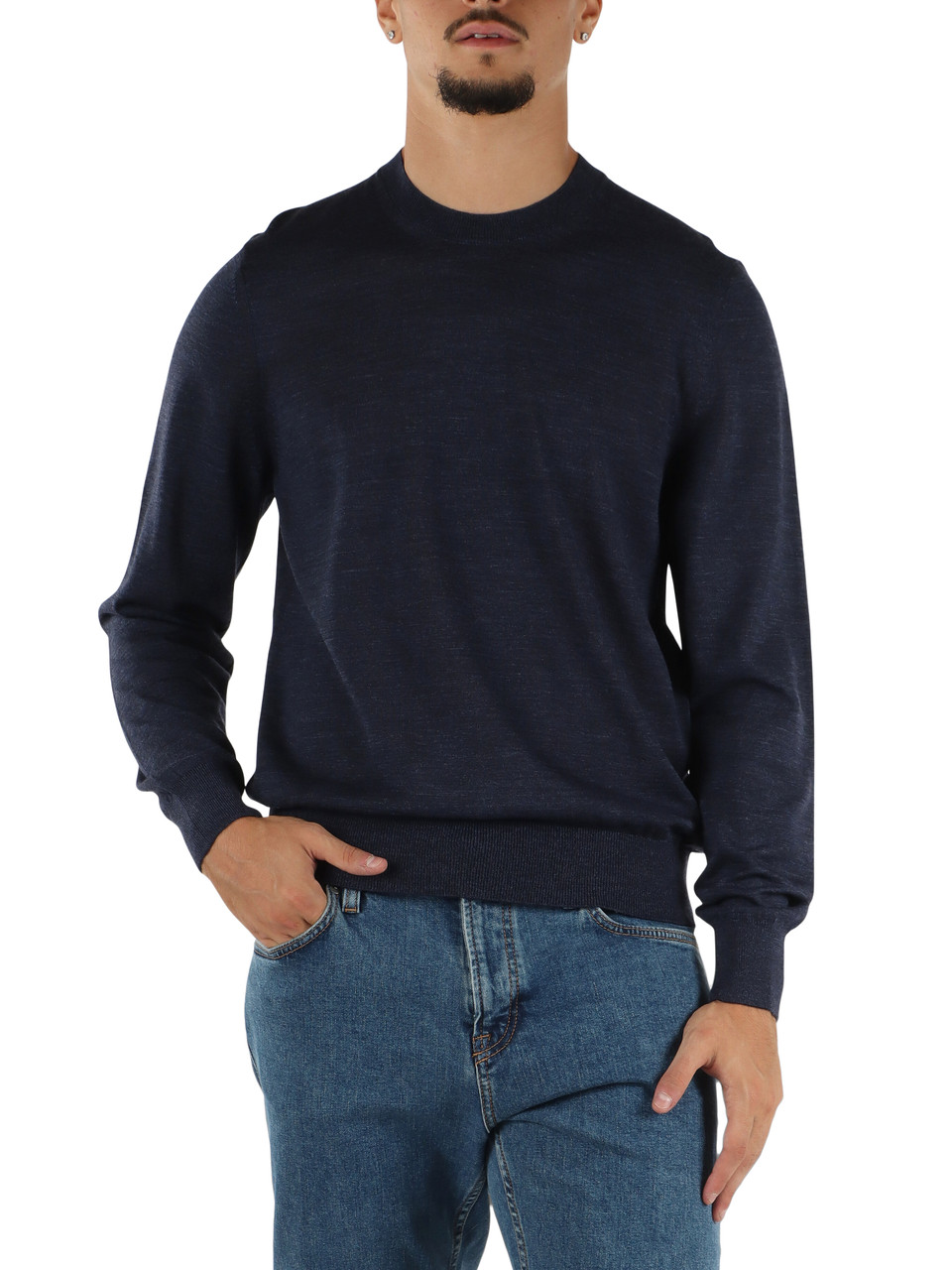 BLU | Maglia girocollo in lana vergine merino extrafine