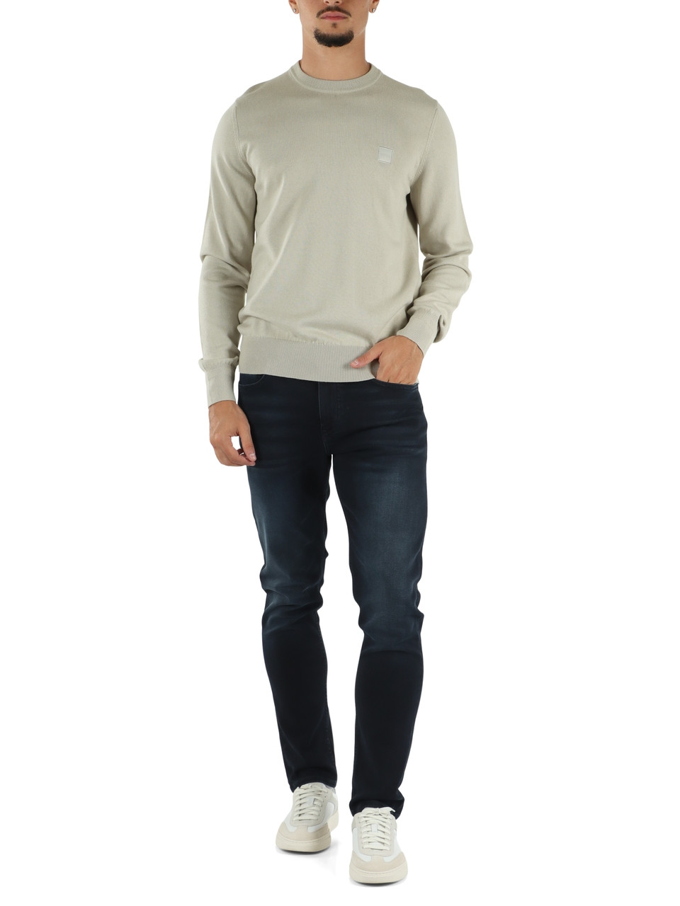 BEIGE | Maglia girocollo in cotone e cashmere