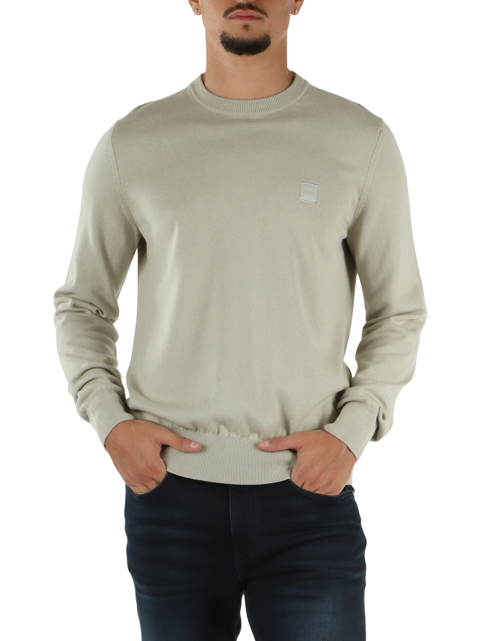 BEIGE | Maglia girocollo in cotone e cashmere