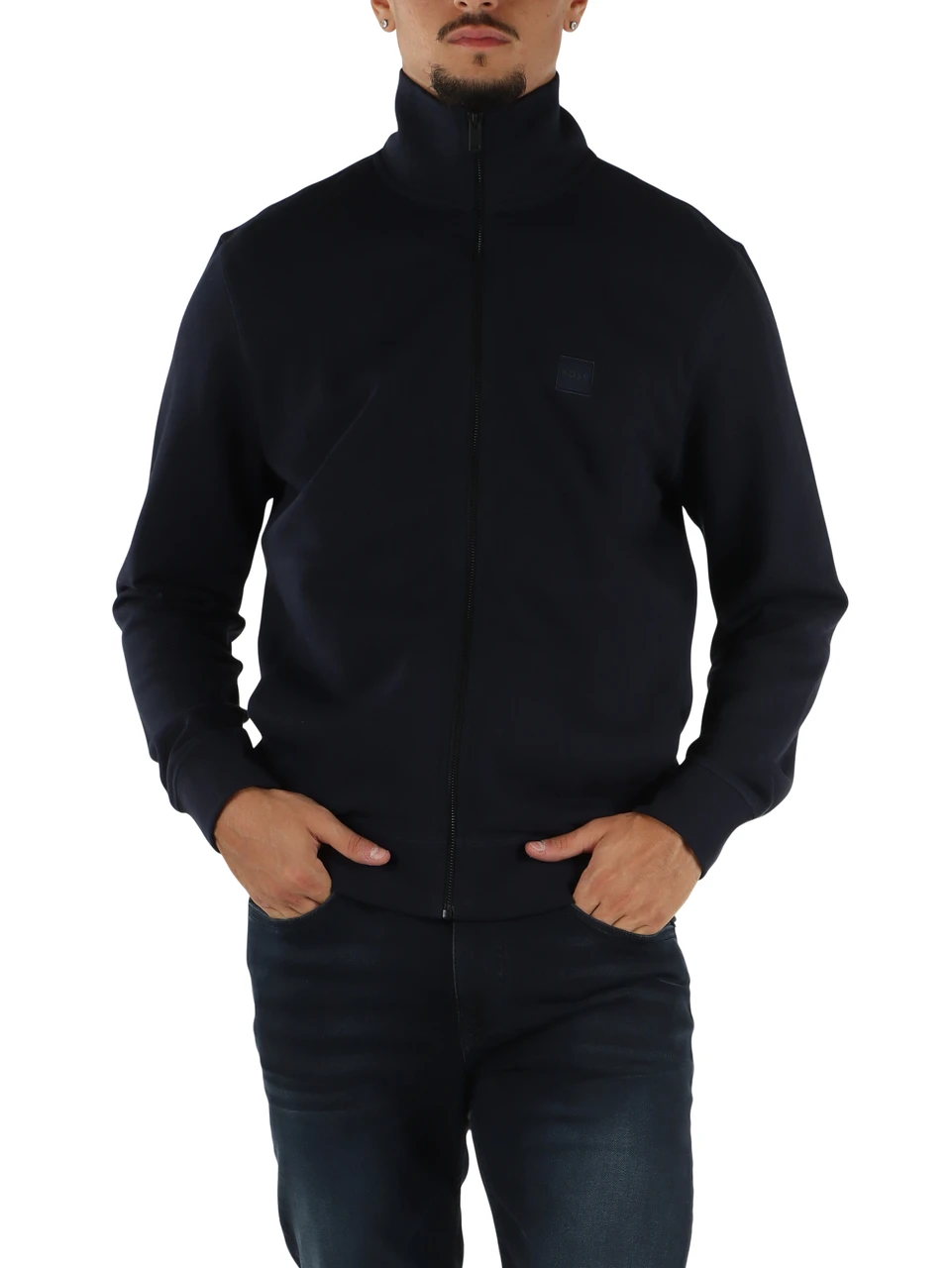 BLU SCURO | Felpa in cotone con zip e patch logo