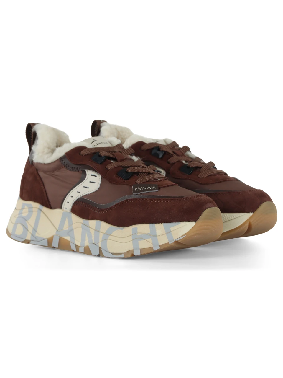 MARRONE | Sneakers in pelle e tessuto tecnico CLUB105 FUR