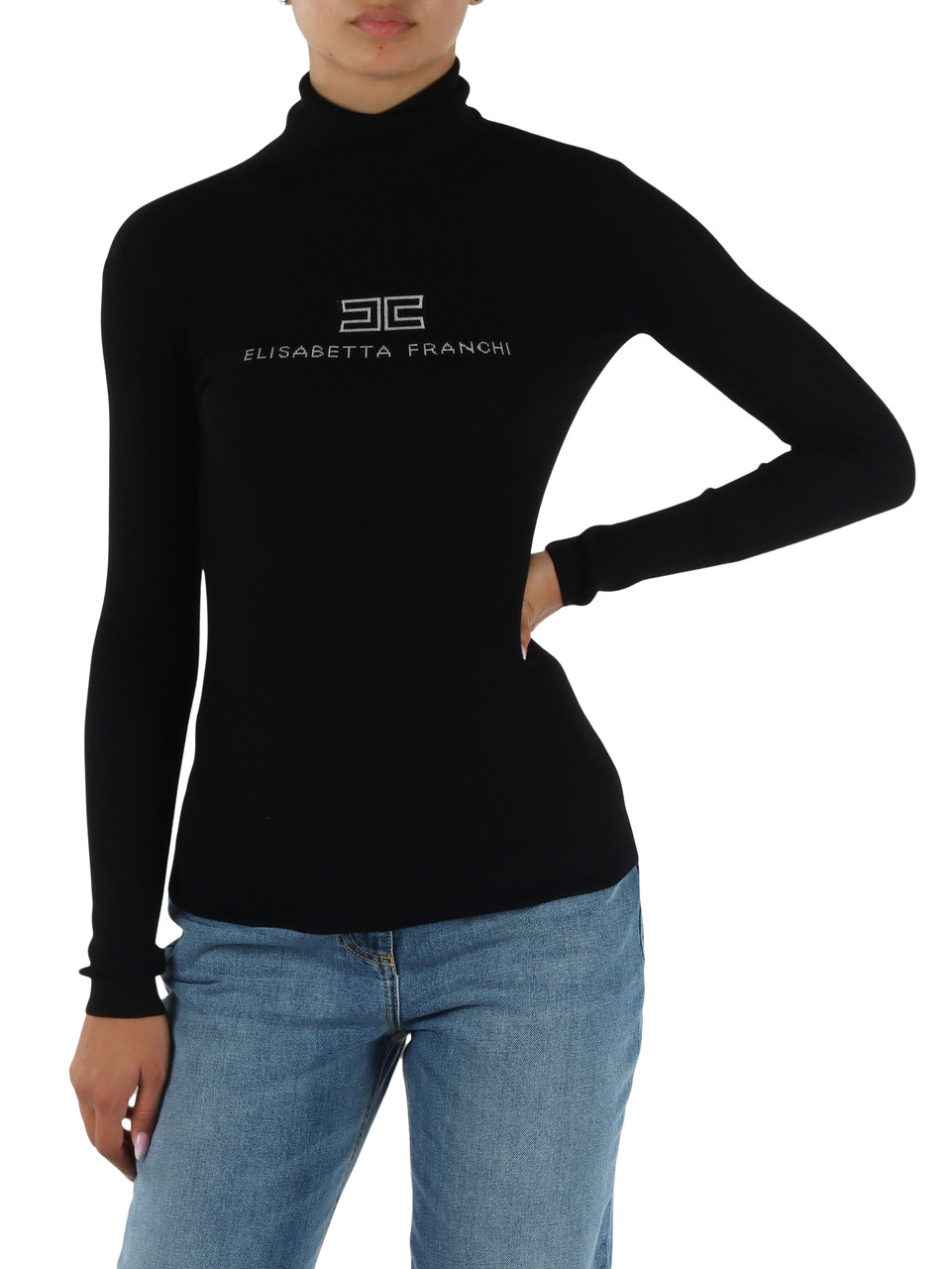 NERO | Maglia a costine in lana con motivo logo