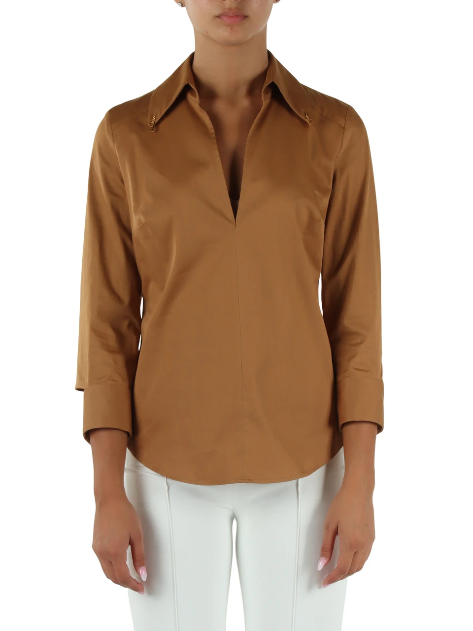 CAMMELLO | Blusa in cotone stretch con polsi cut out