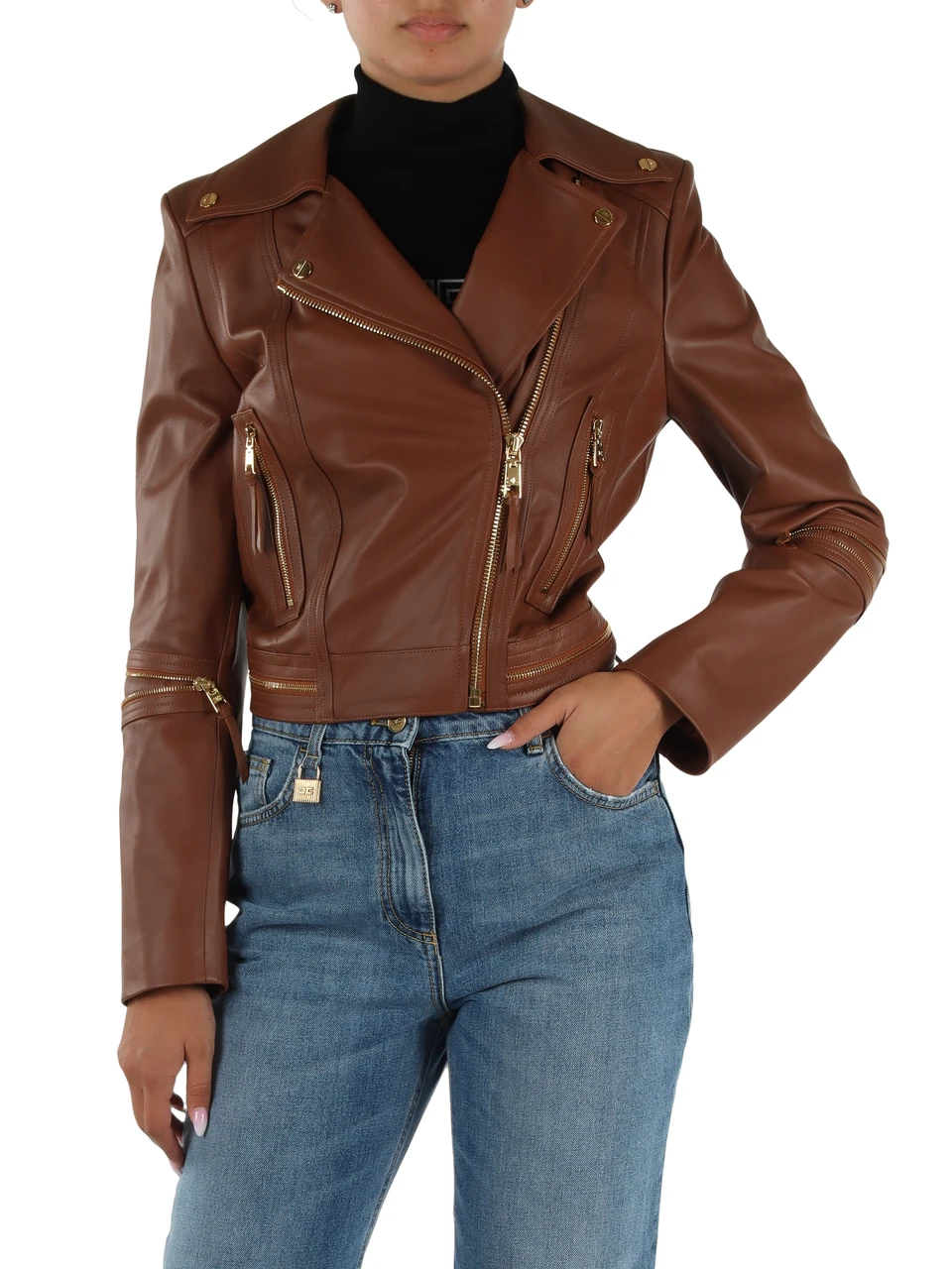 MARRONE CHIARO | Giacca biker in pelle