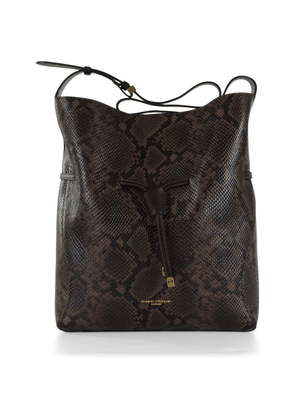 pitonato marrone | Borsa a spalla in pelle stampa pitone SIENNA Large