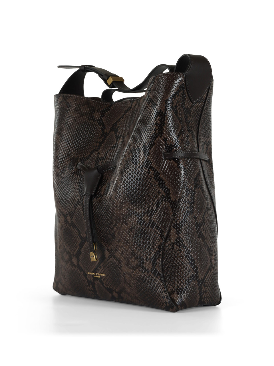 pitonato marrone | Borsa a spalla in pelle stampa pitone SIENNA Large