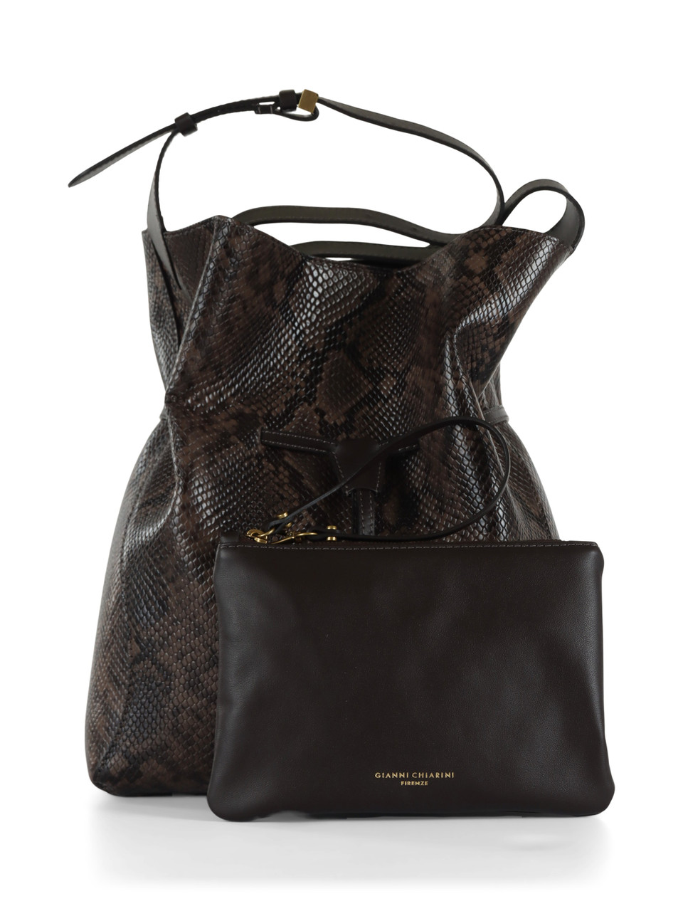 pitonato marrone | Borsa a spalla in pelle stampa pitone SIENNA Large