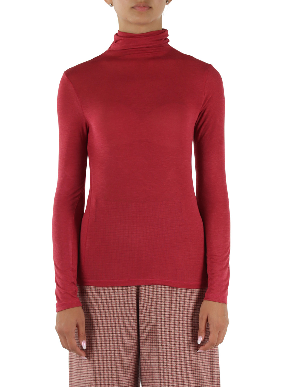 CICLAMINO | T-shirt collo alto in misto viscosa e cashemere