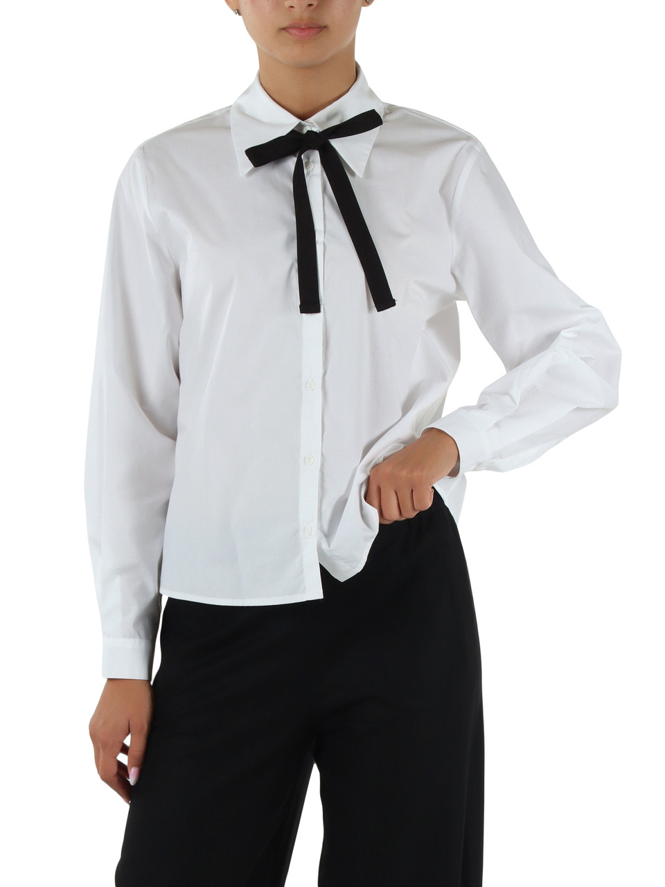BIANCO | Camicia in cotone con nastrino rimovibile