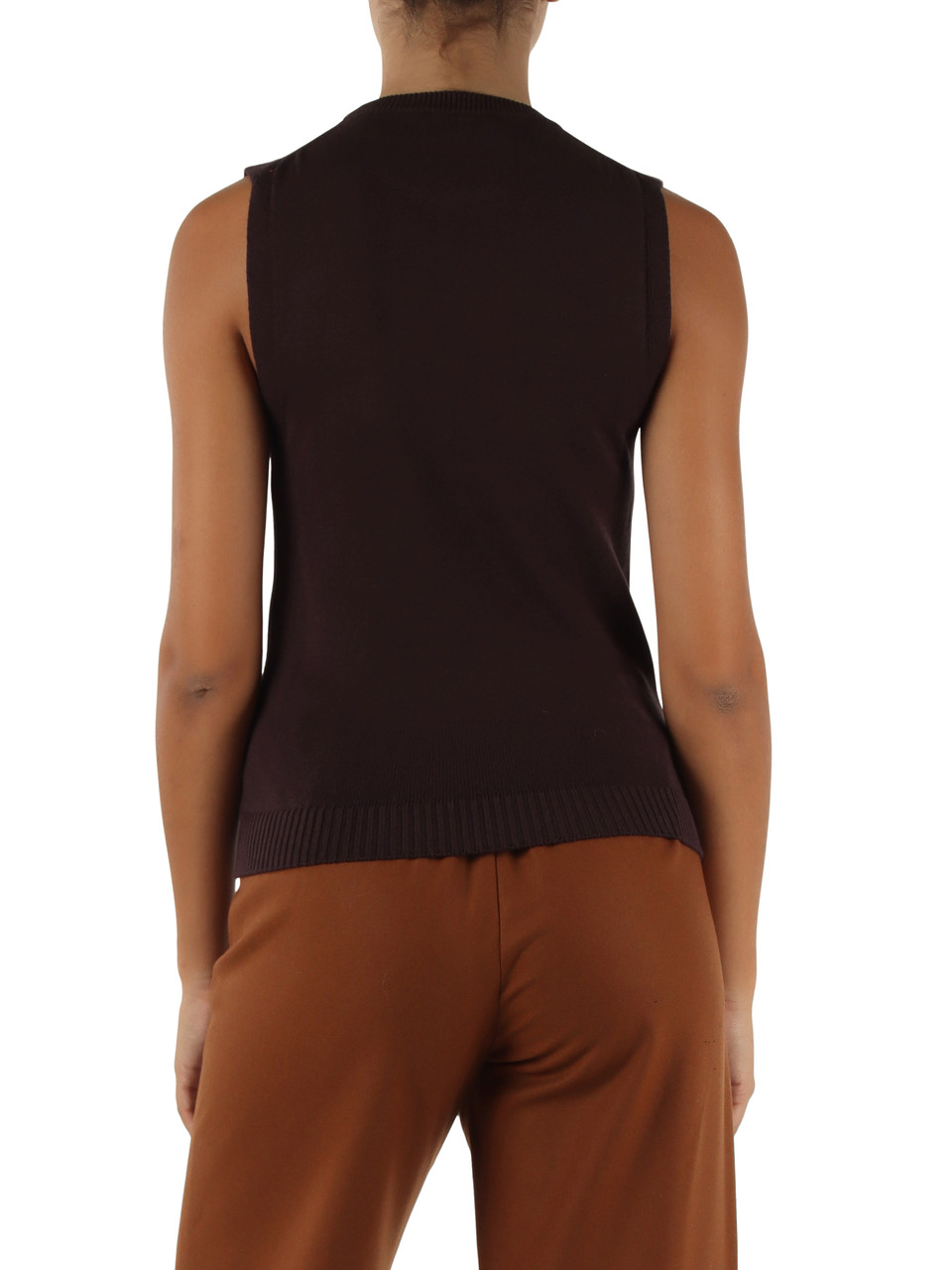 MARRONE | Gilet girocollo in misto viscosa