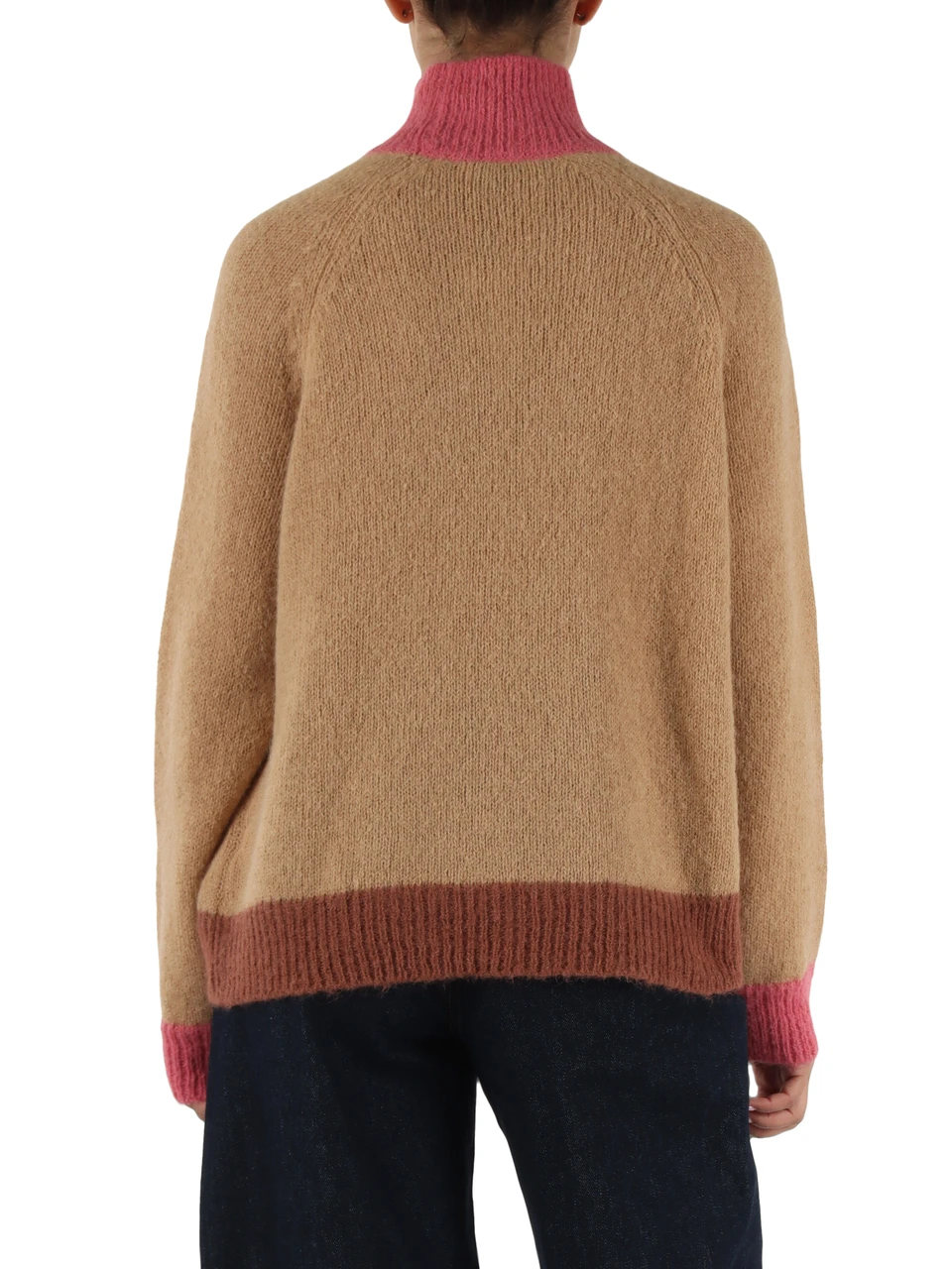 BEIGE | Rollkragenpullover aus Alpaka-Mischung mit kontrastierenden Einsätzen