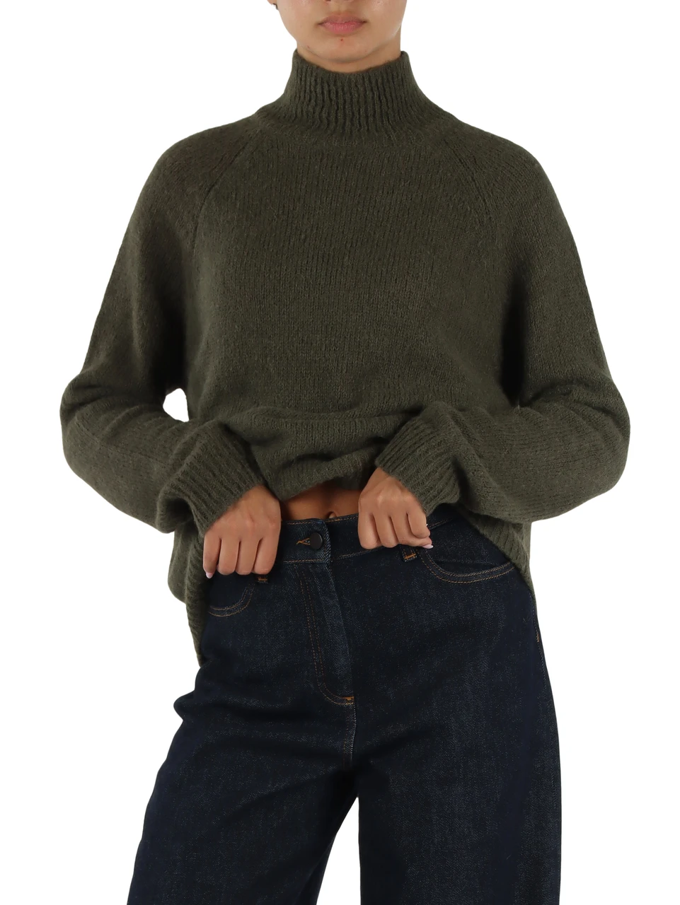 VERDE SCURO | Maglia collo alto in misto alpaca