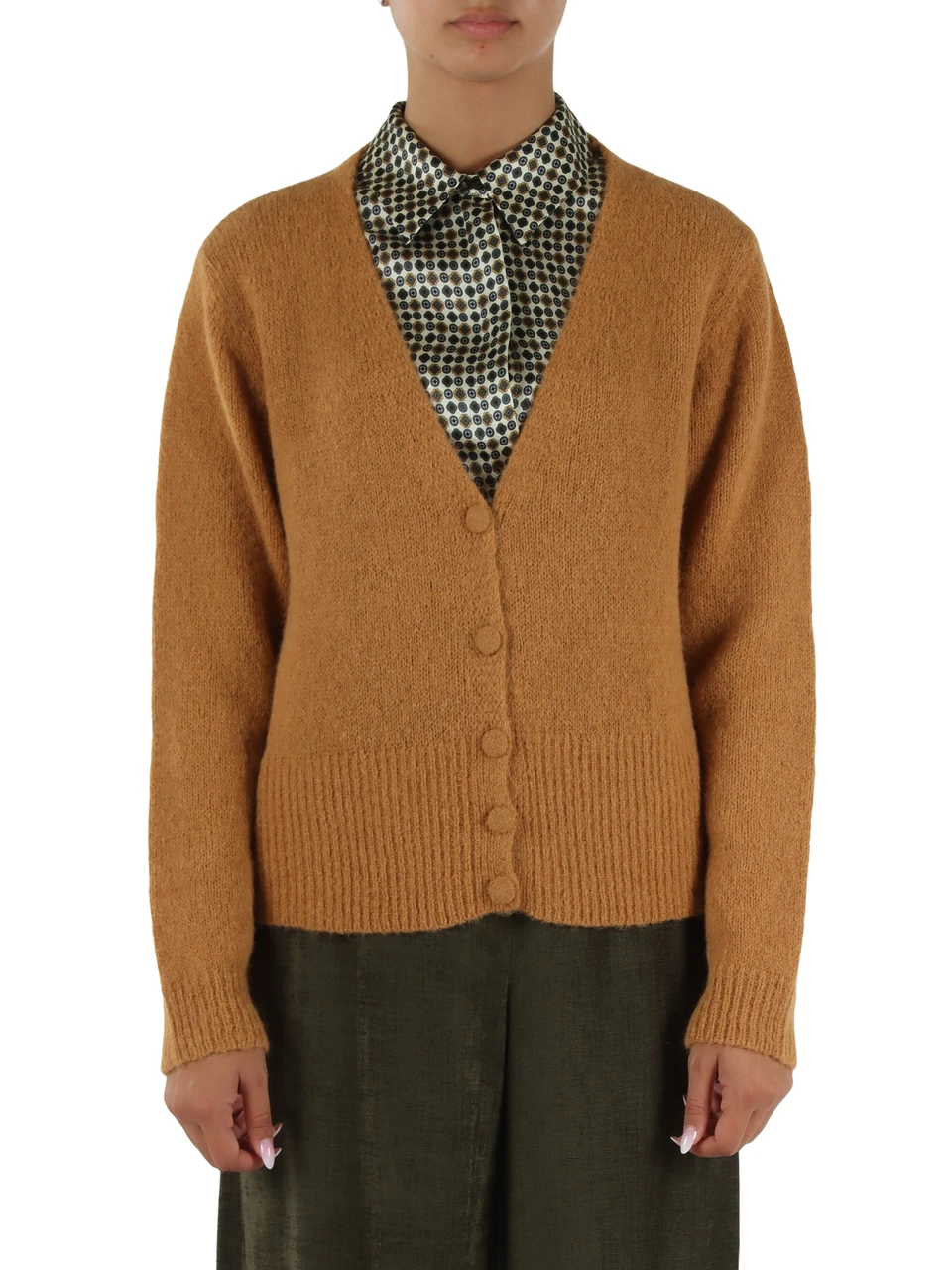 GIALLO SCURO | Cardigan in misto alpaca