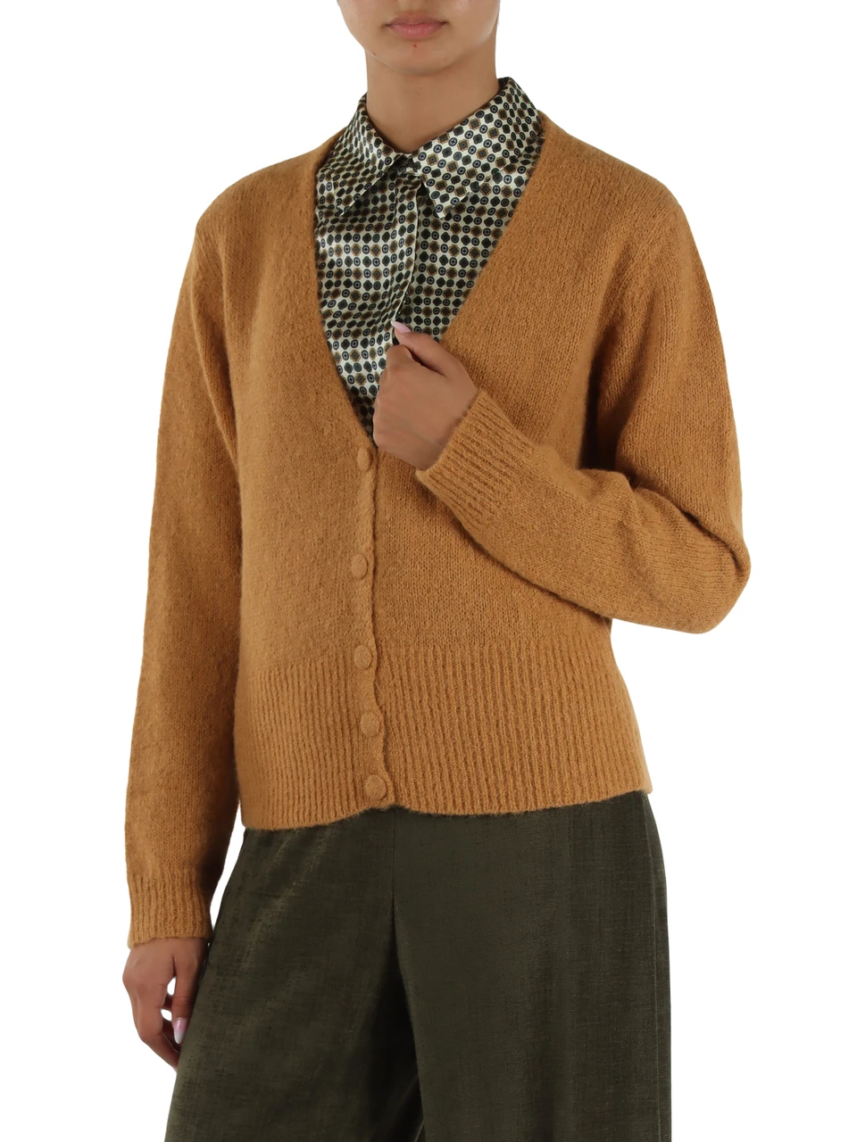 GIALLO SCURO | Cardigan in misto alpaca