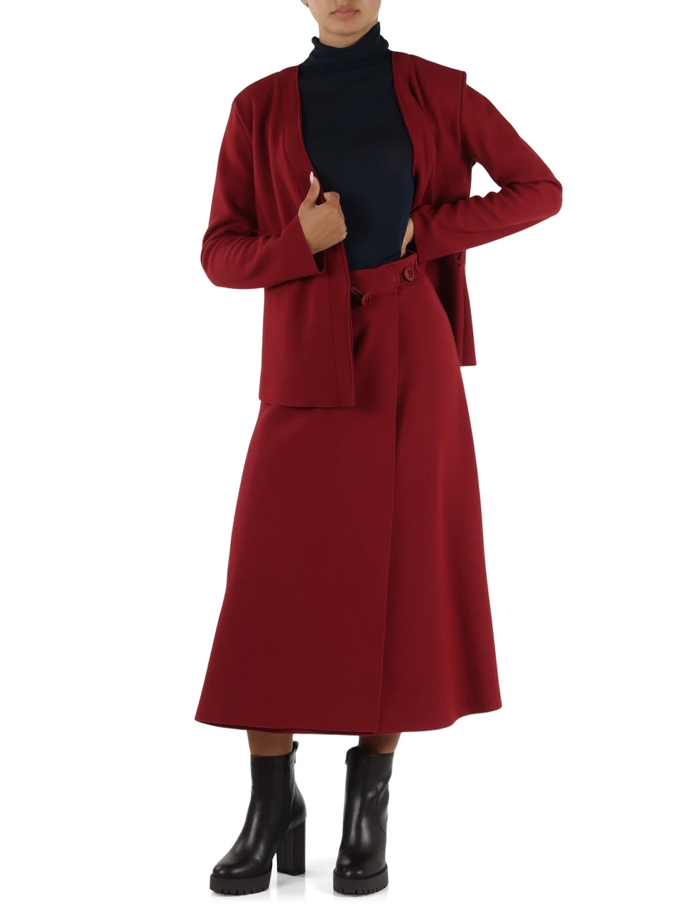 Dunkelrot | Zweireihige Jacke aus Schurwollmischung