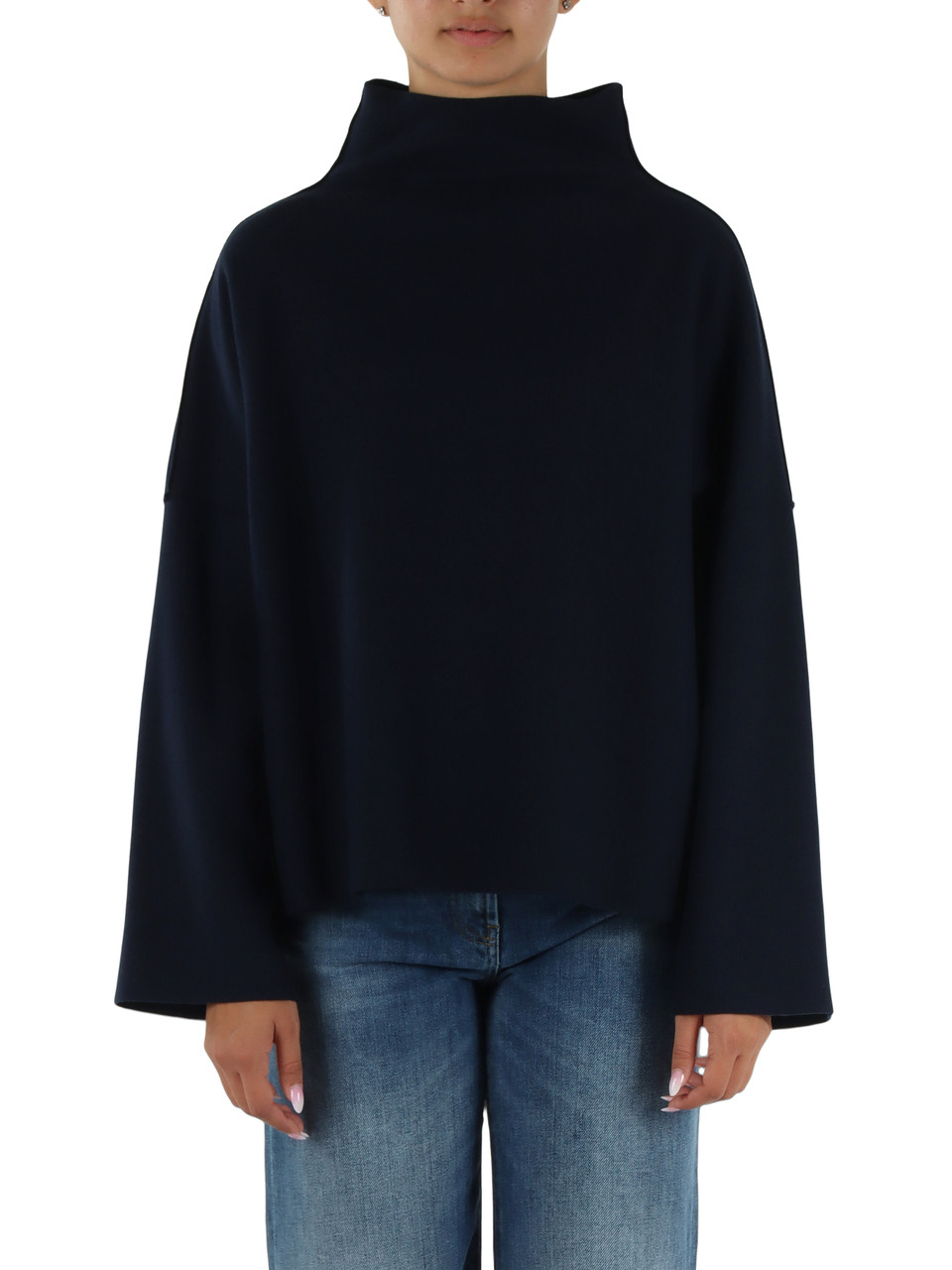 BLU SCURO | Maglia oversize in misto lana vergine