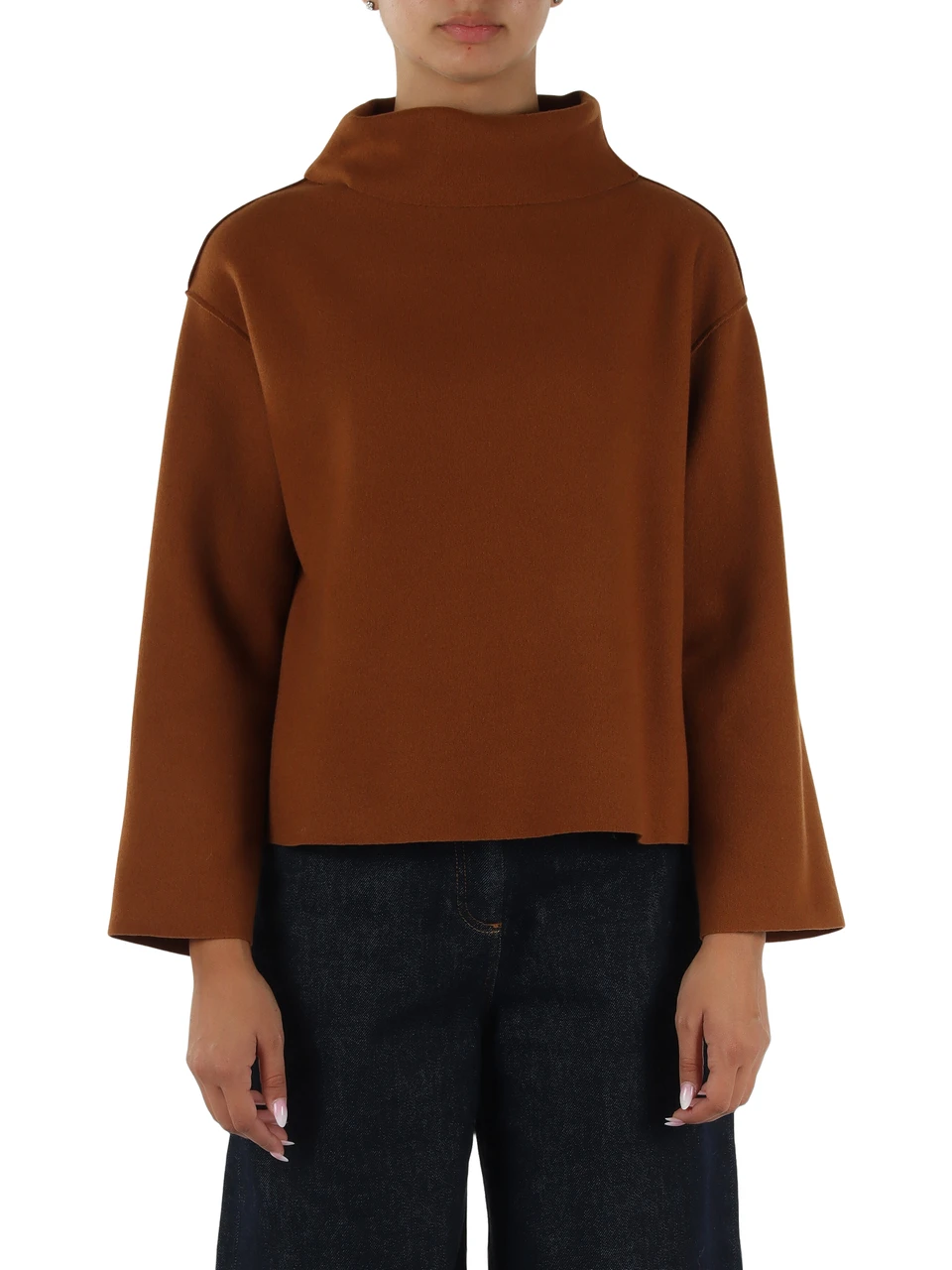 MARRONE CHIARO | Maglia collo alto in misto lana vergine