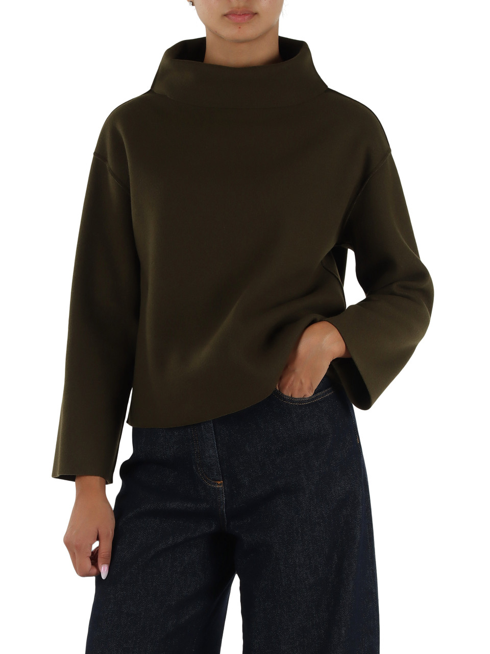 VERDE SCURO | Maglia collo alto in misto lana vergine