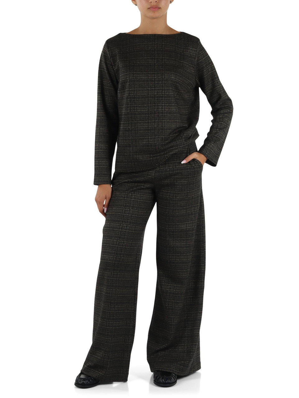 VERDE SCURO | Pantalone gamba larga in misto viscosa e cotone
