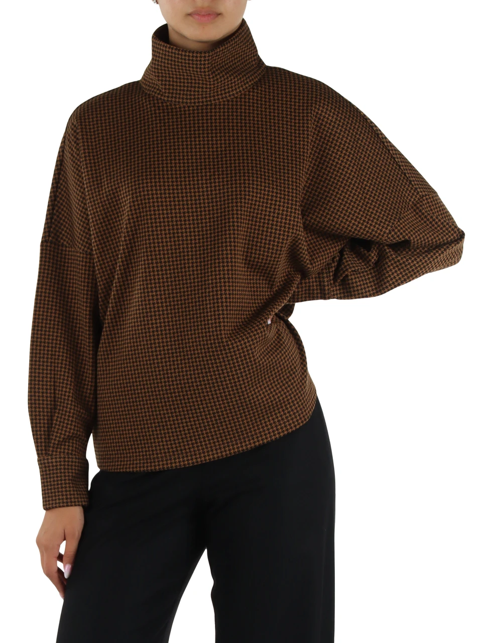 MARRONE CHIARO | Maglia in misto viscosa con collo alto