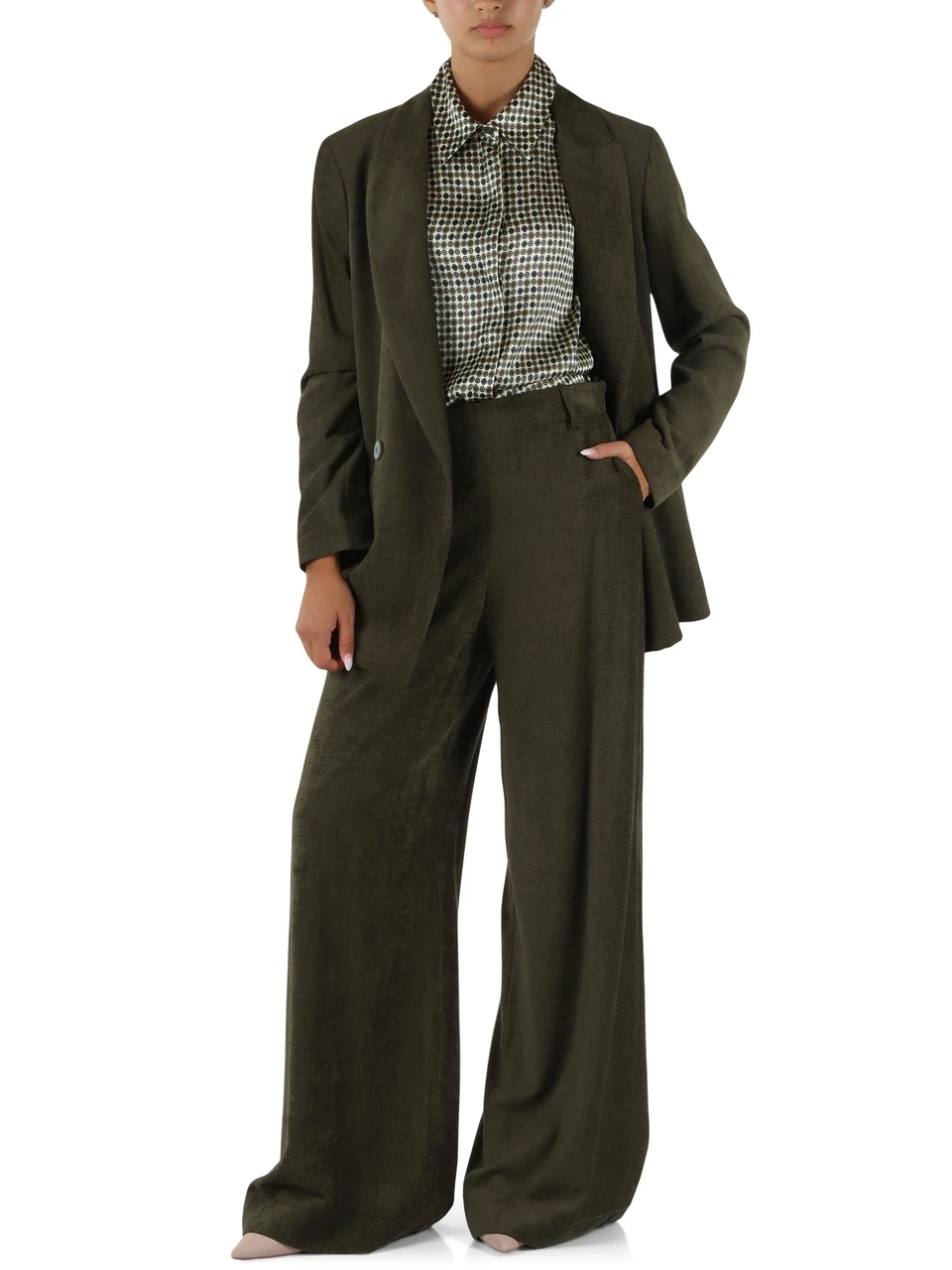 VERDE | Pantalone gamba larga in ciniglia