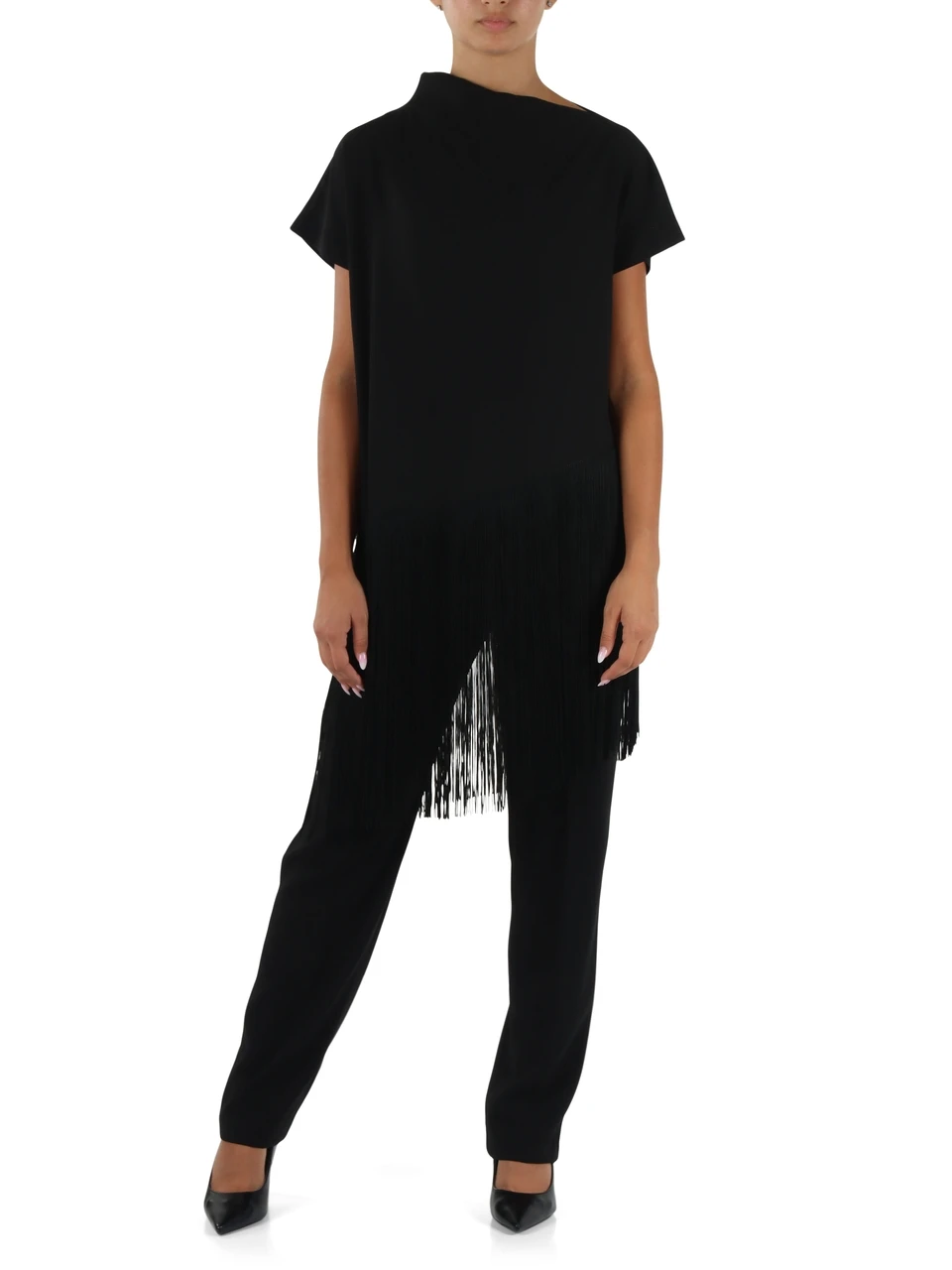 NERO | Blusa in enver satin con frange