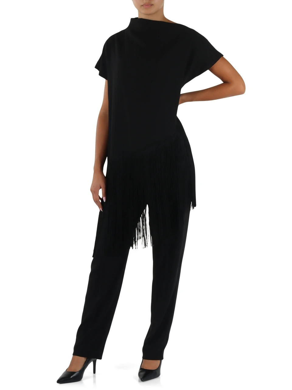 NERO | Blusa in enver satin con frange