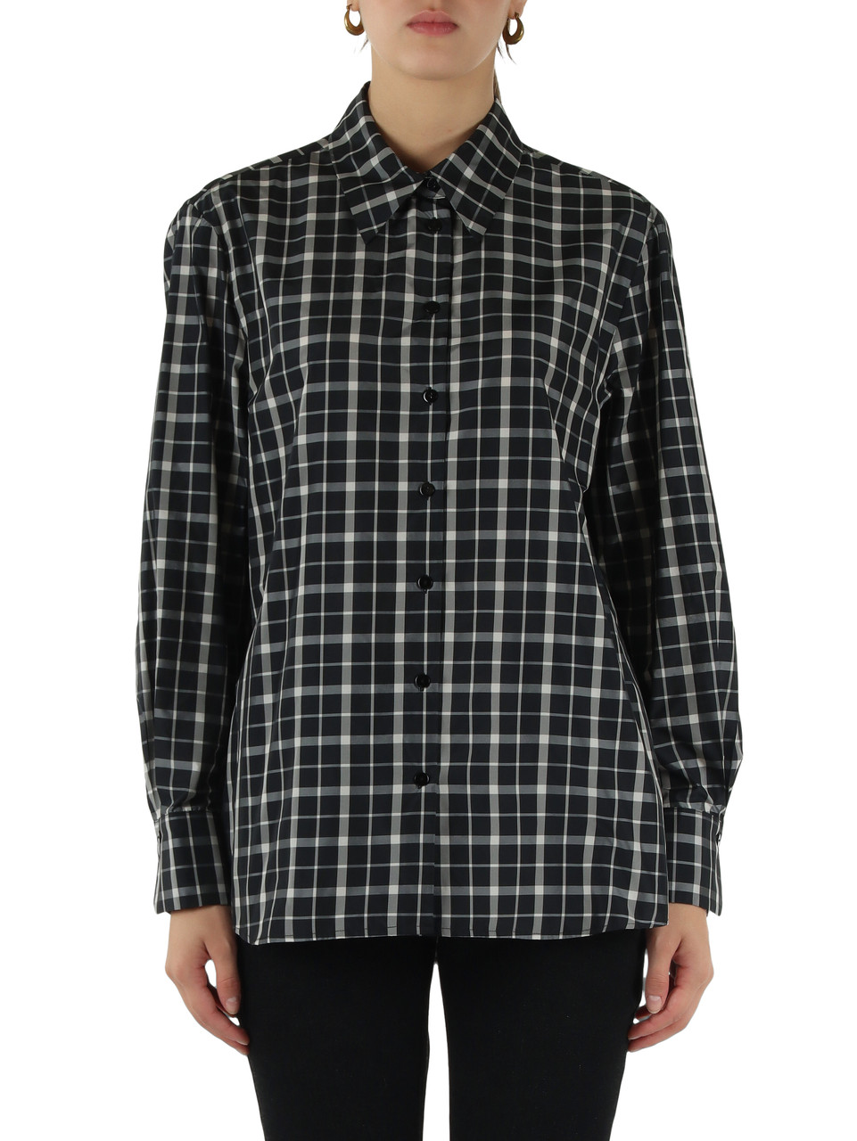 NERO | Camicia stampa check in taffetà