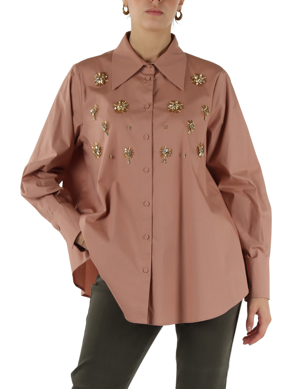 ROSA | Camicia in popeline con strass e perline