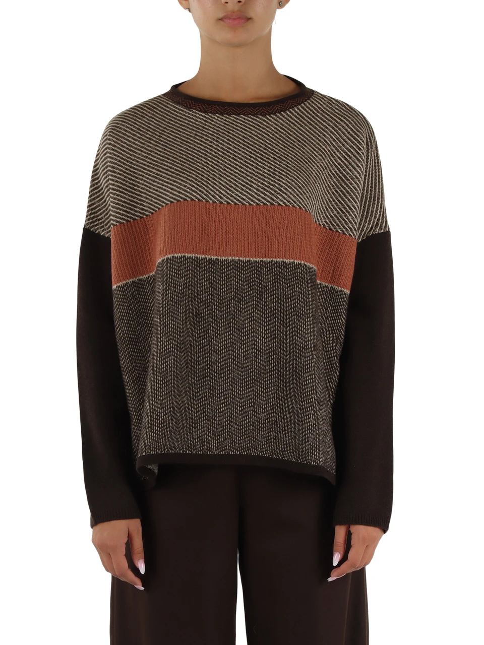 MARRONE | Maglia in lana con motivo decorativo