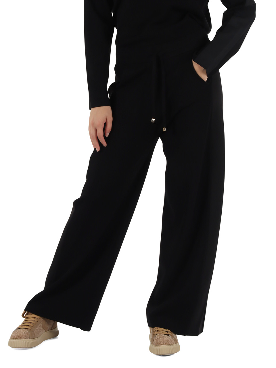 NERO | Pantaloni in misto viscosa con inserti a contrasto