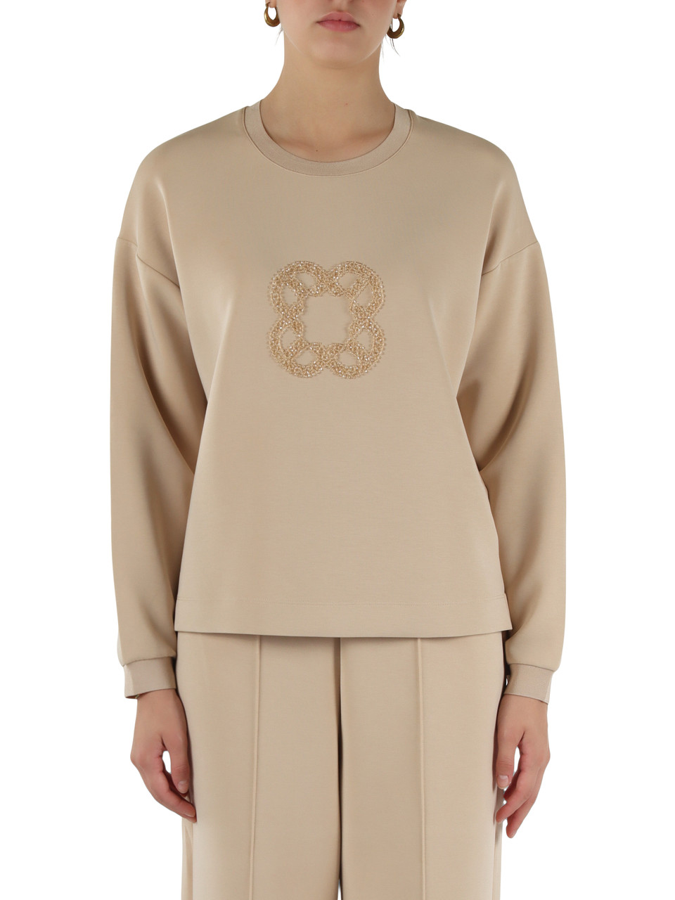 BEIGE | Felpa girocollo in scuba di misto modal