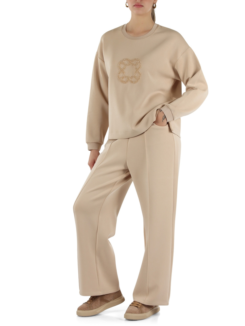 BEIGE | Felpa girocollo in scuba di misto modal