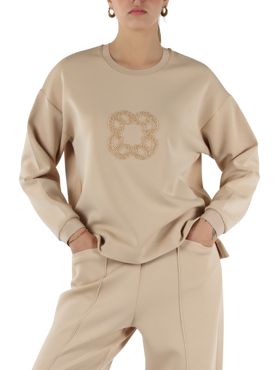 BEIGE | Felpa girocollo in scuba di misto modal