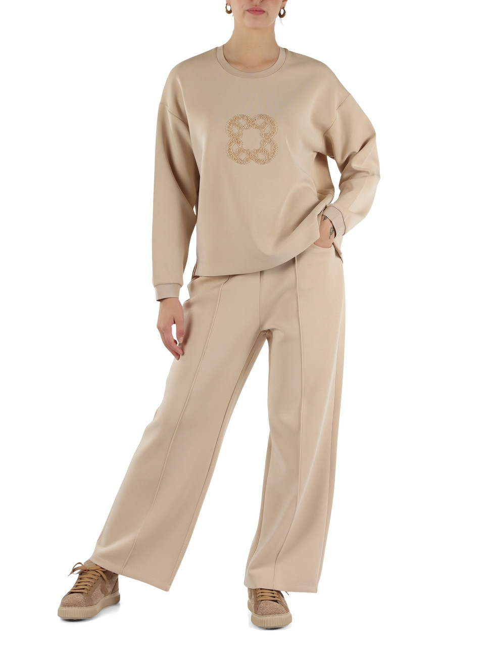 BEIGE | Pantaloni sportivi in scuba di misto modal