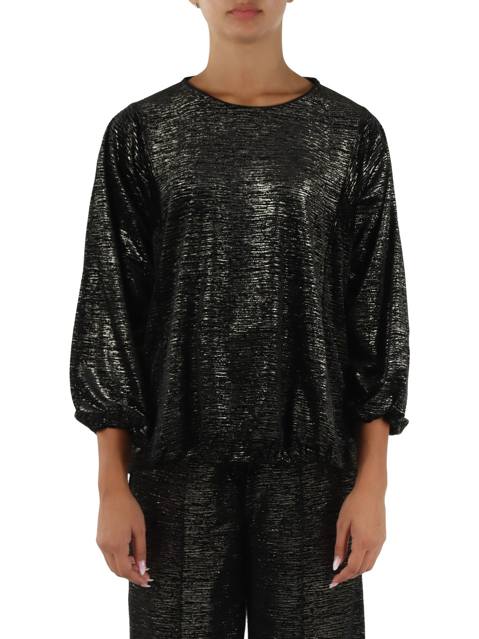 SCHWARZ | Samt- und Lurex-Pullover