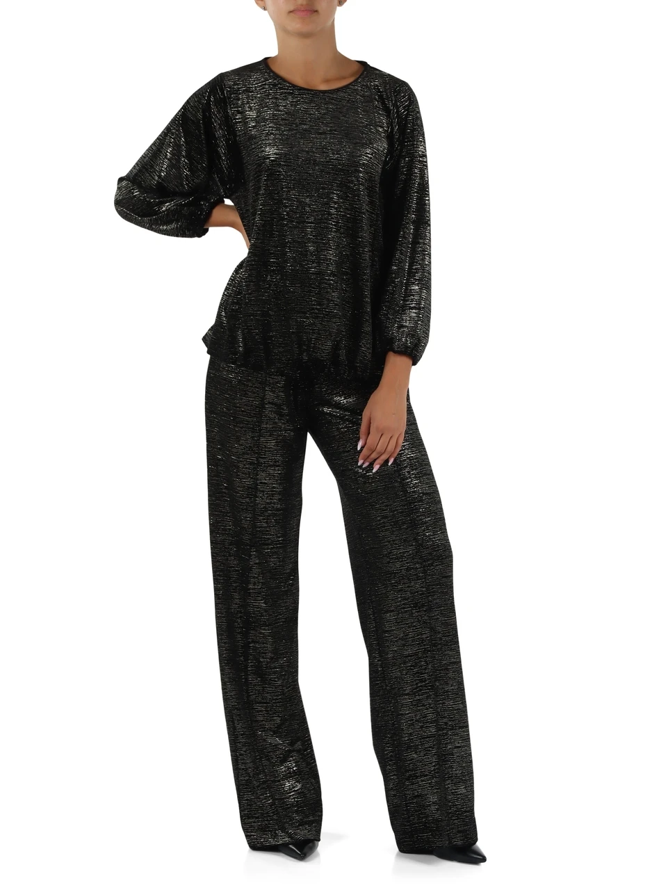 SCHWARZ | Samt- und Lurex-Pullover
