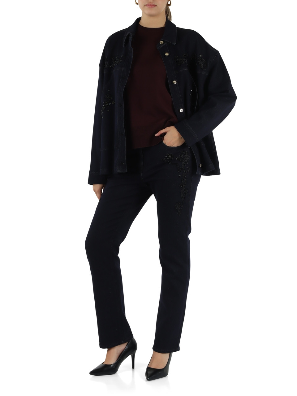 BLU SCURO | Pantaloni jeans cinque tasche ROSE con ricami