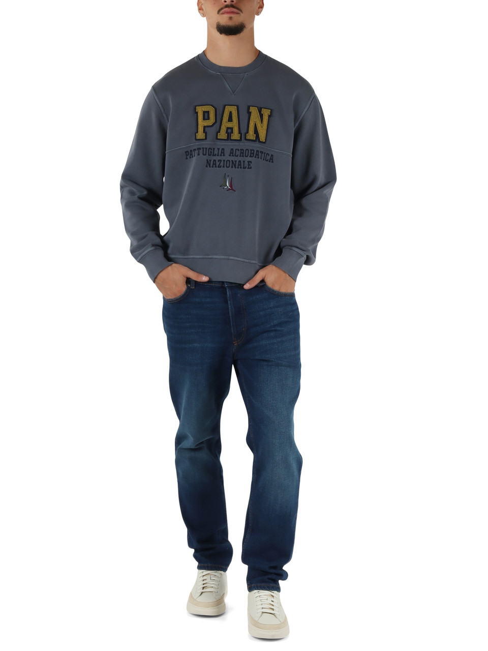 BLU CHIARO | Felpa girocollo comfort fit con ricamo logo frontale