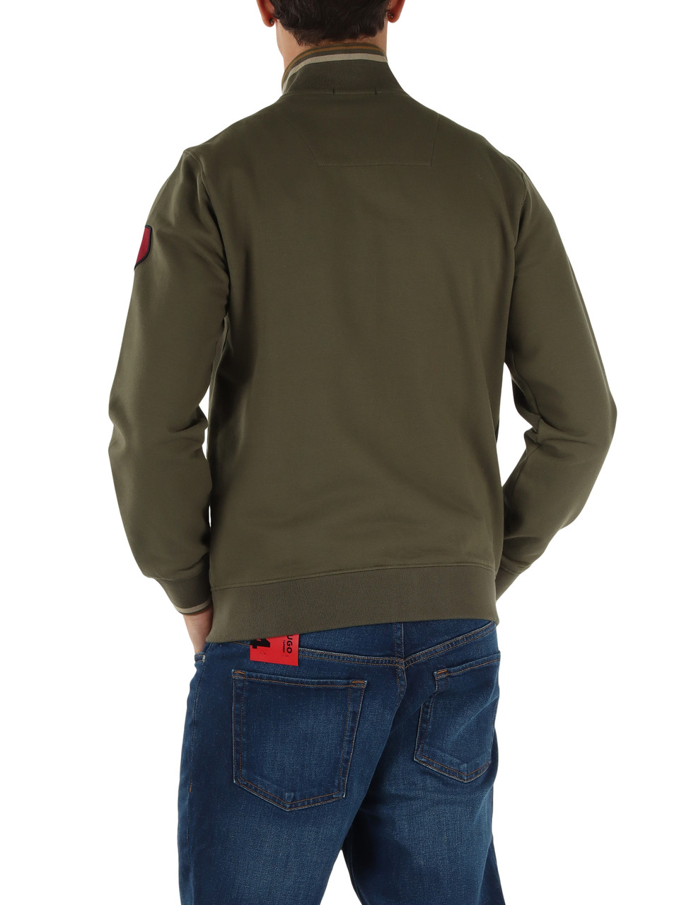 VERDE MILITARE | Felpa regular fit con zip e ricamo logo frontale