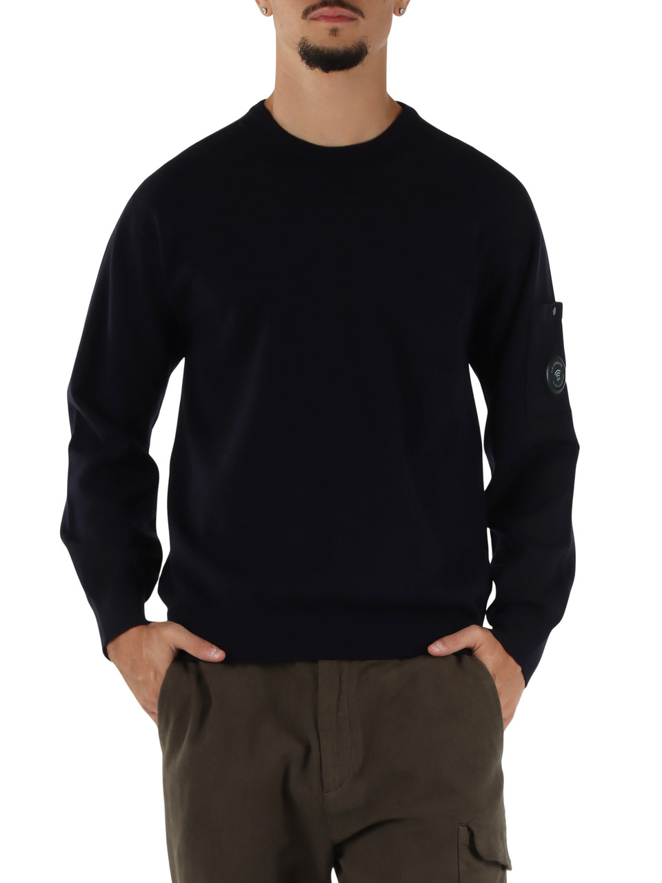 BLU SCURO | Maglia girocollo in misto lana vergine merino