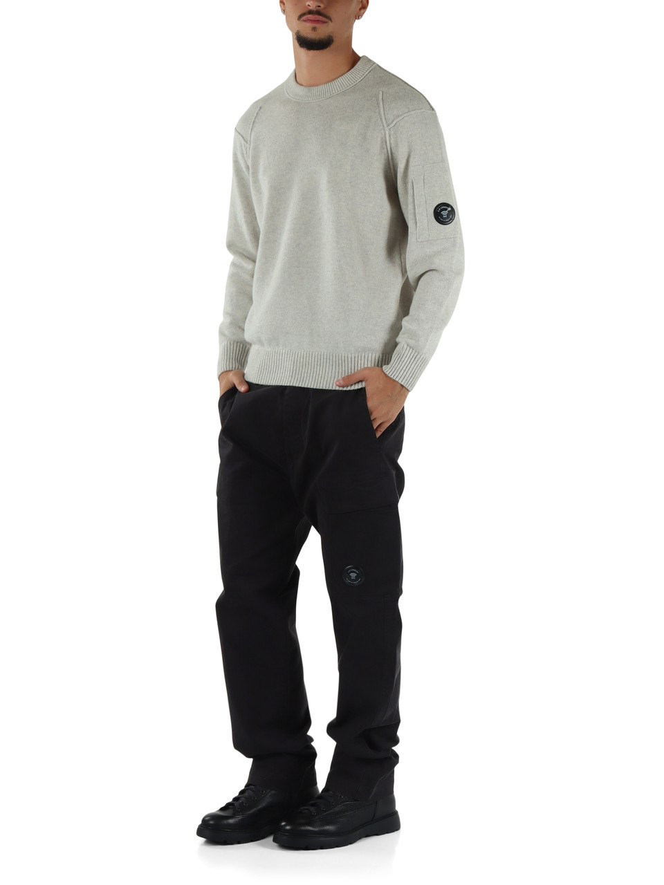 GRIGIO CHIARO | Maglia girocollo in misto lana Global Recycled Standard