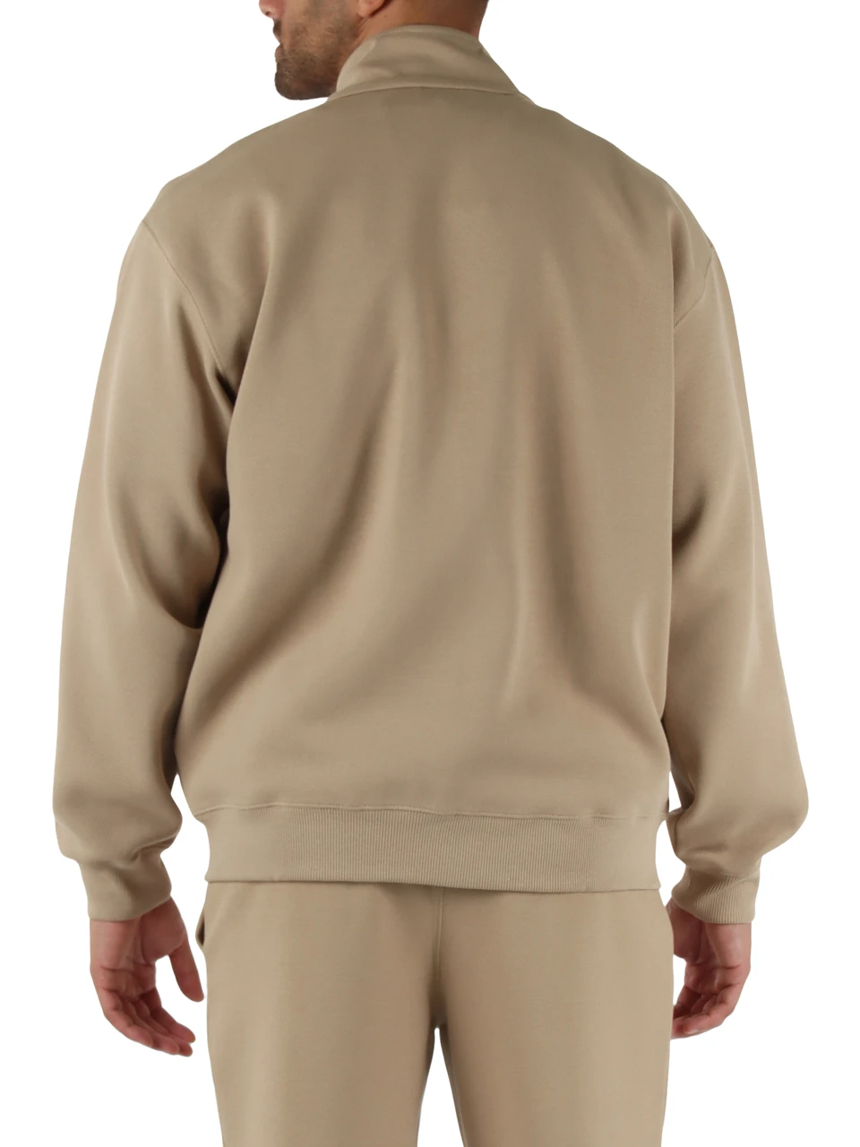 BEIGE | Felpa con zip classic fit in misto cotone piquet