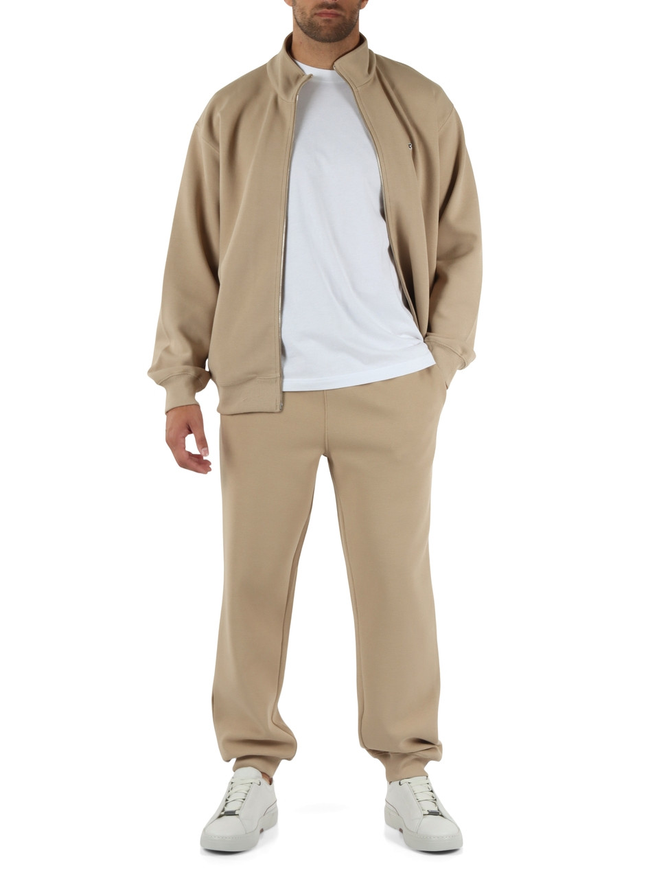 BEIGE | Pantaloni sportivi regular fit in misto cotone piquet