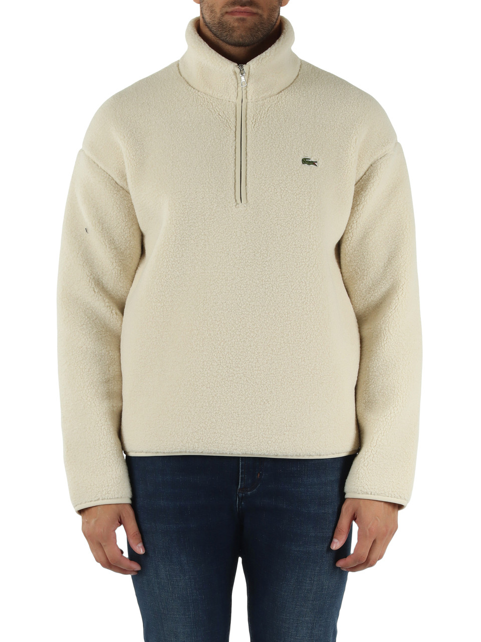 PANNA | Felpa mezza zip in pile sherpa con bordi in twill