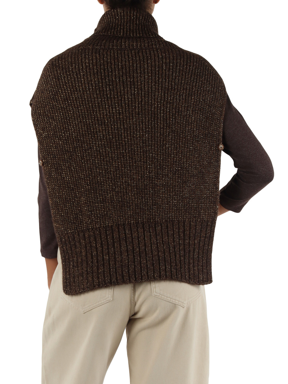 MARRONE | Gilet poncho in misto lana merino e lurex