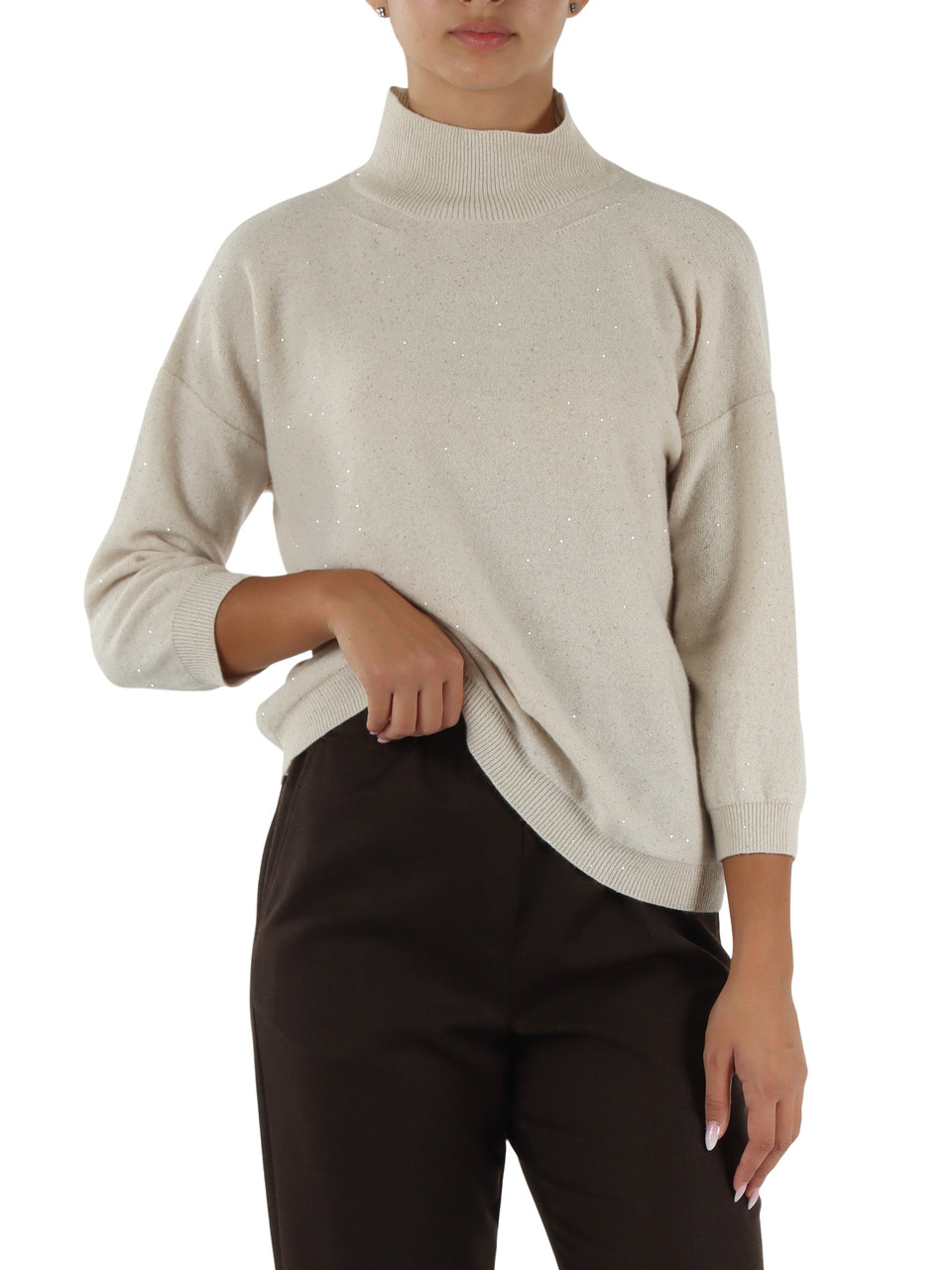 BEIGE | Maglia in cashmere con micro paillettes