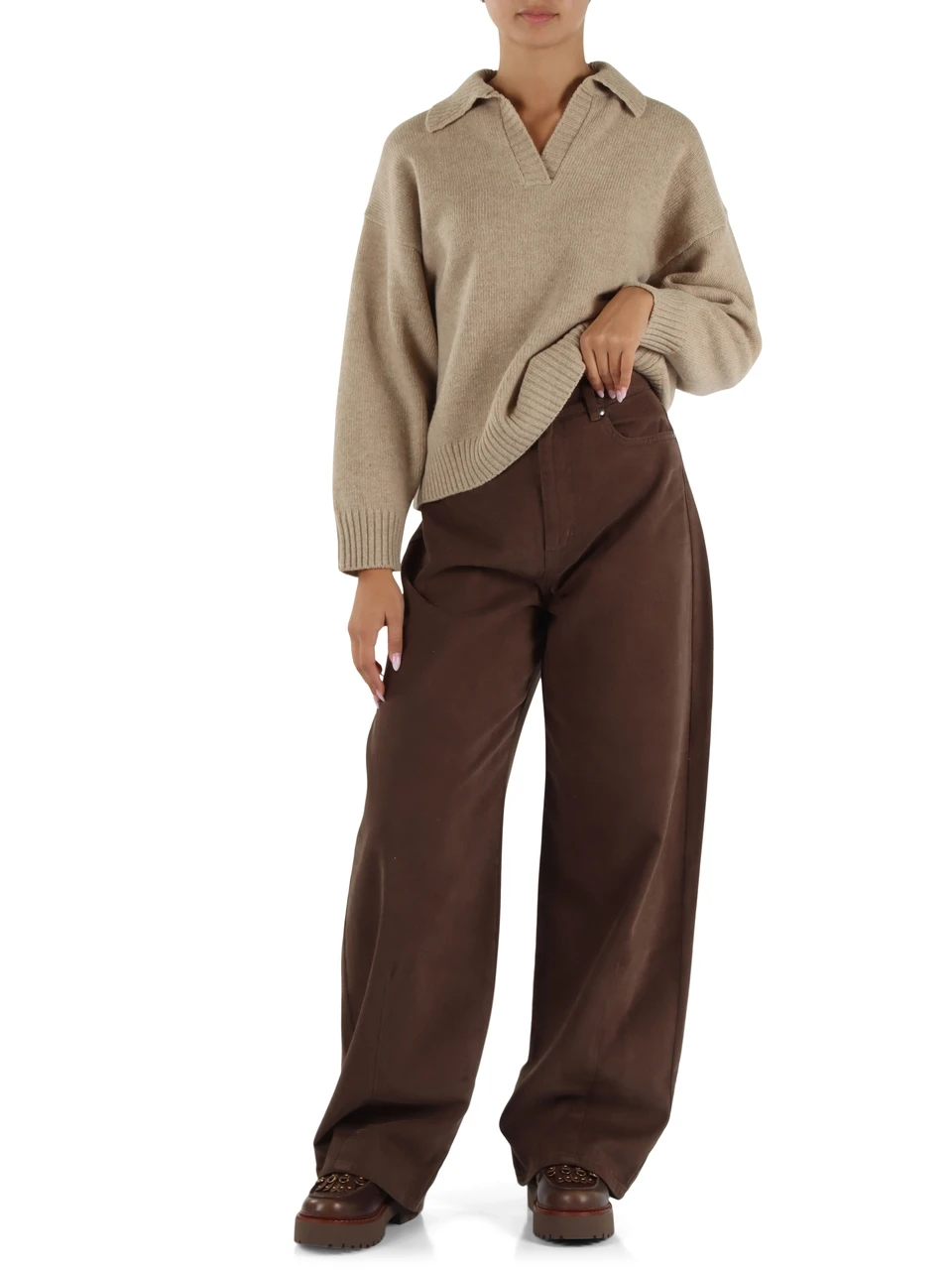 BEIGE | Maglia collo a polo in misto lana vergine AGRE