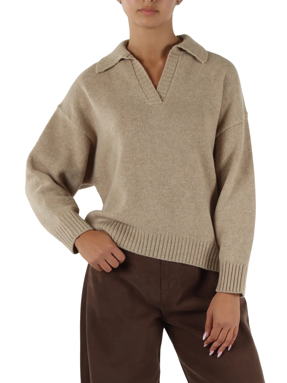 BEIGE | Maglia collo a polo in misto lana vergine AGRE