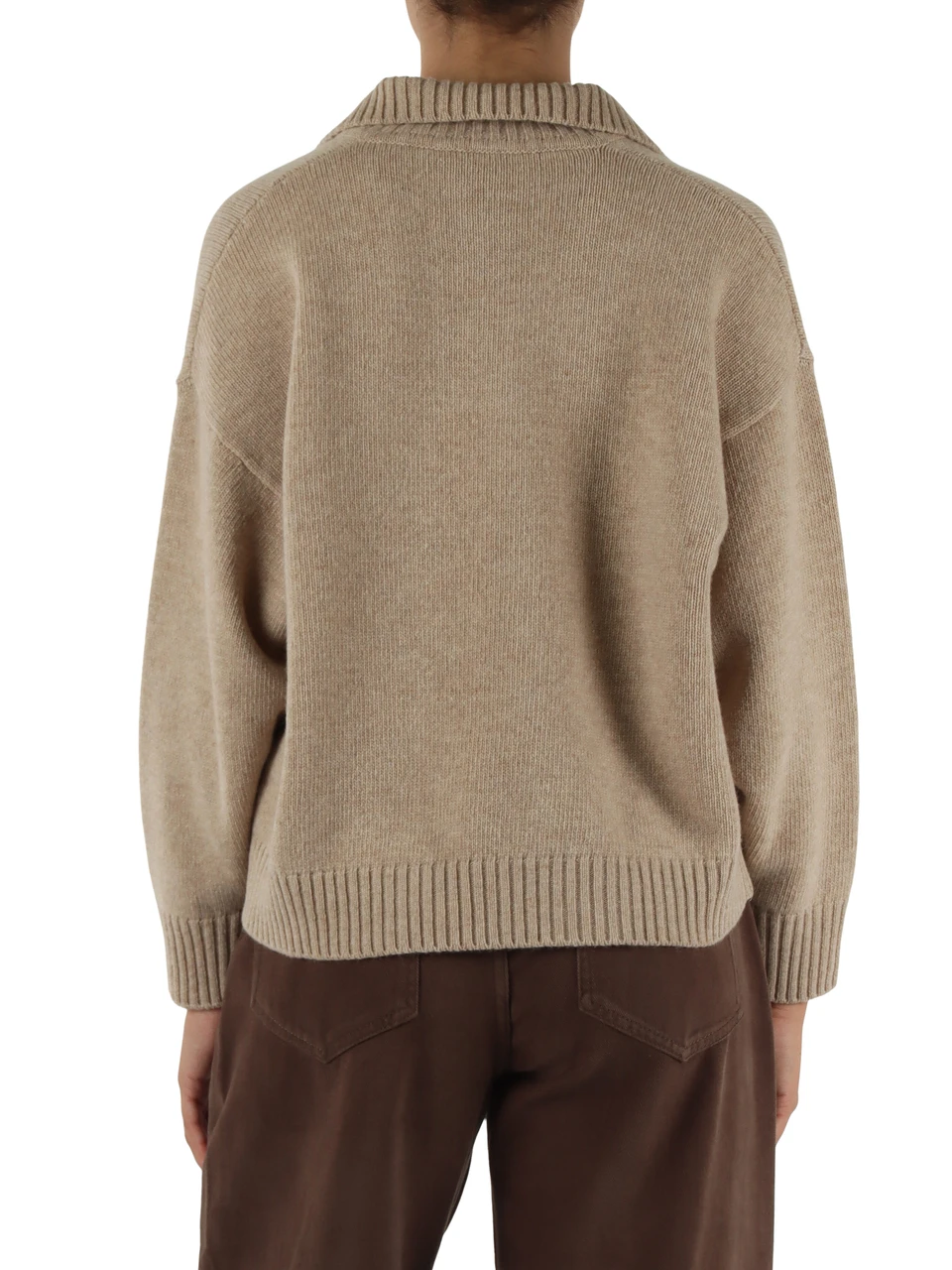 BEIGE | Maglia collo a polo in misto lana vergine AGRE
